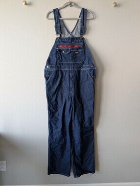 Genuine Dickies Men's Denim Bib Overalls Dark Wash Workwear Carpenter Size XL